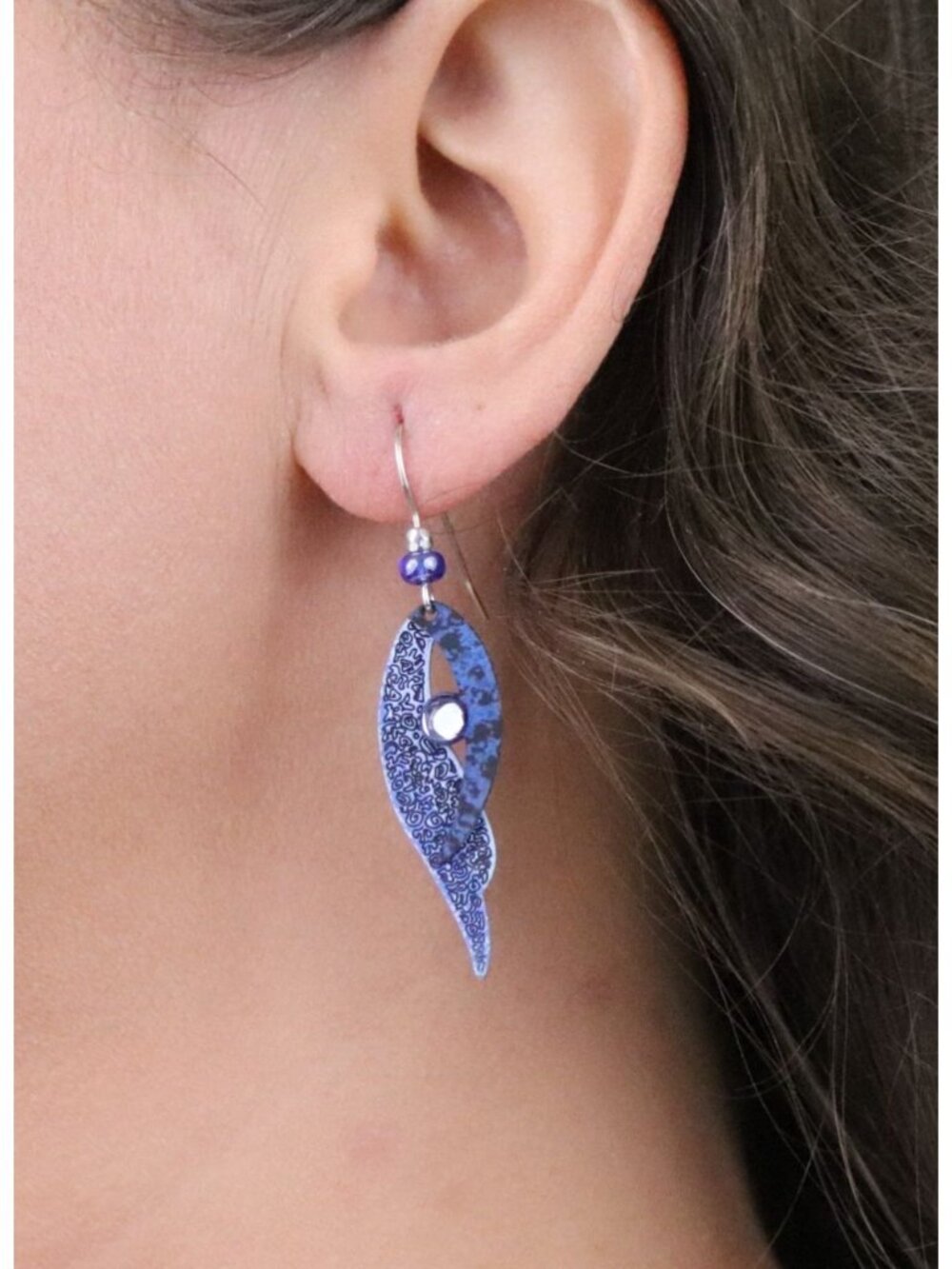 Sterling Silver Hook - Modernist Abstract Dangle Drop Earrings 2" x 1/2" - Picture 3 of 7